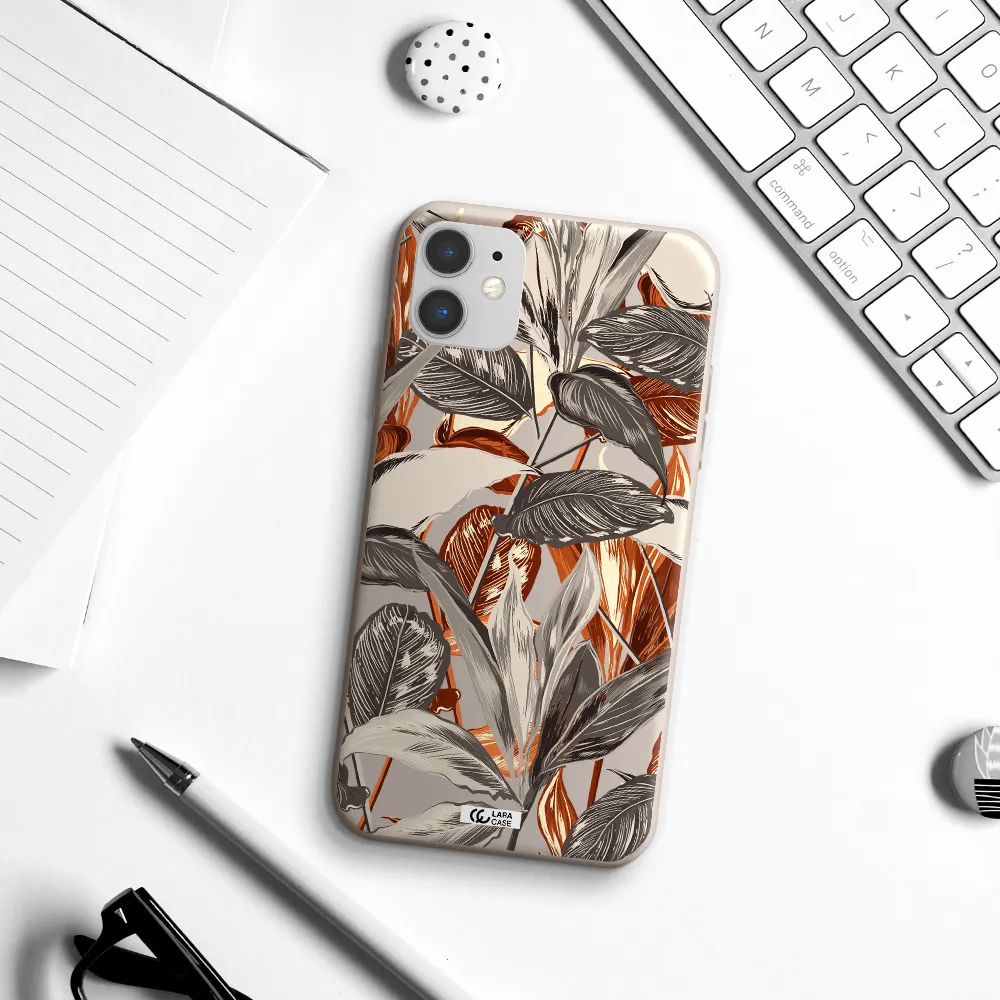 Brown Tropical Leaves Apple iPhone 11 Silicone Stone Case