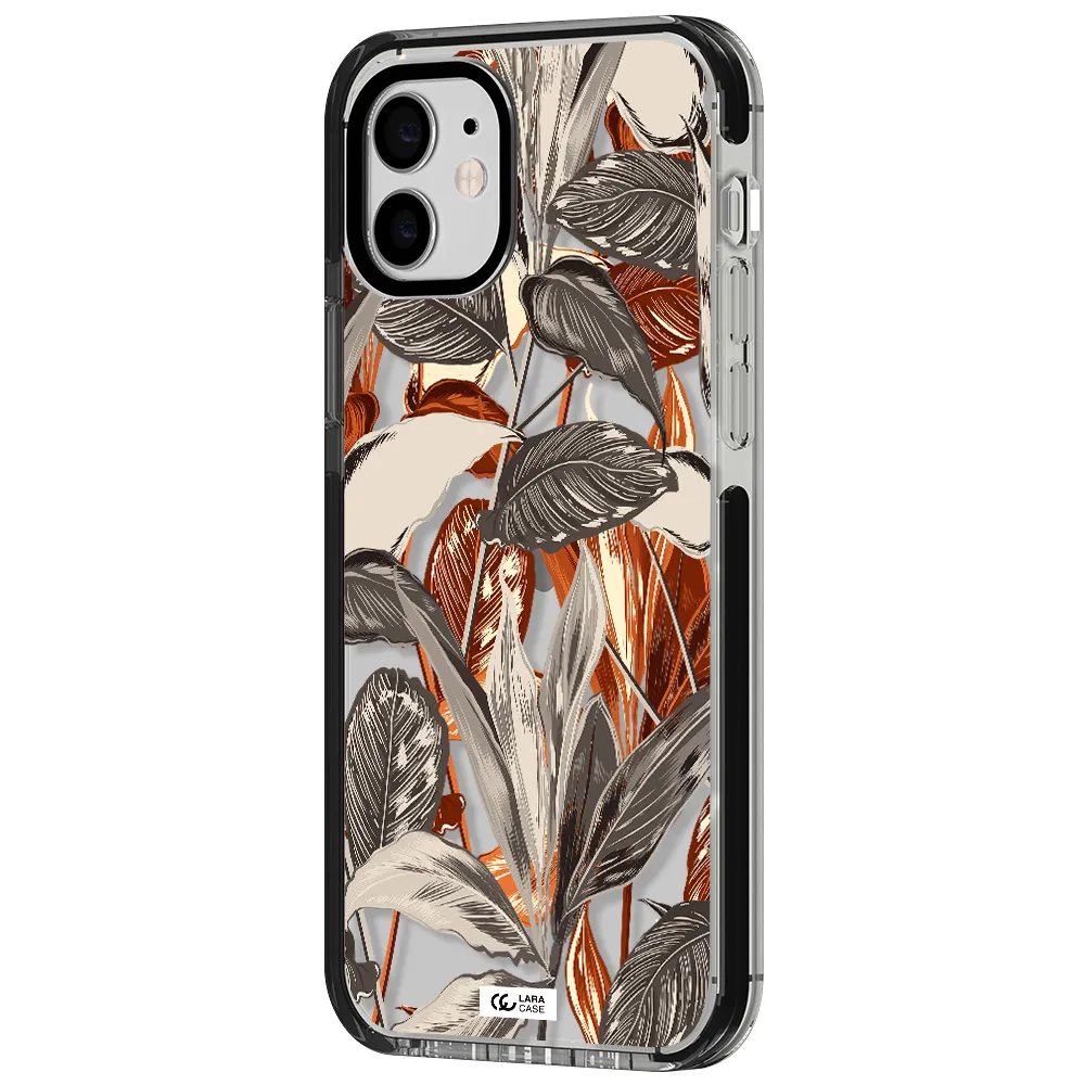 Brown Tropical Leaves Apple iPhone 12 impact black border Case