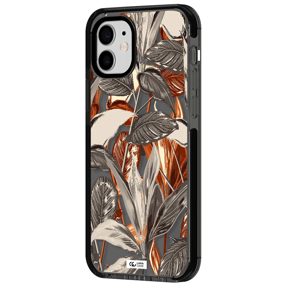 Brown Tropical Leaves Apple iPhone 12 impact Smoke Black Case