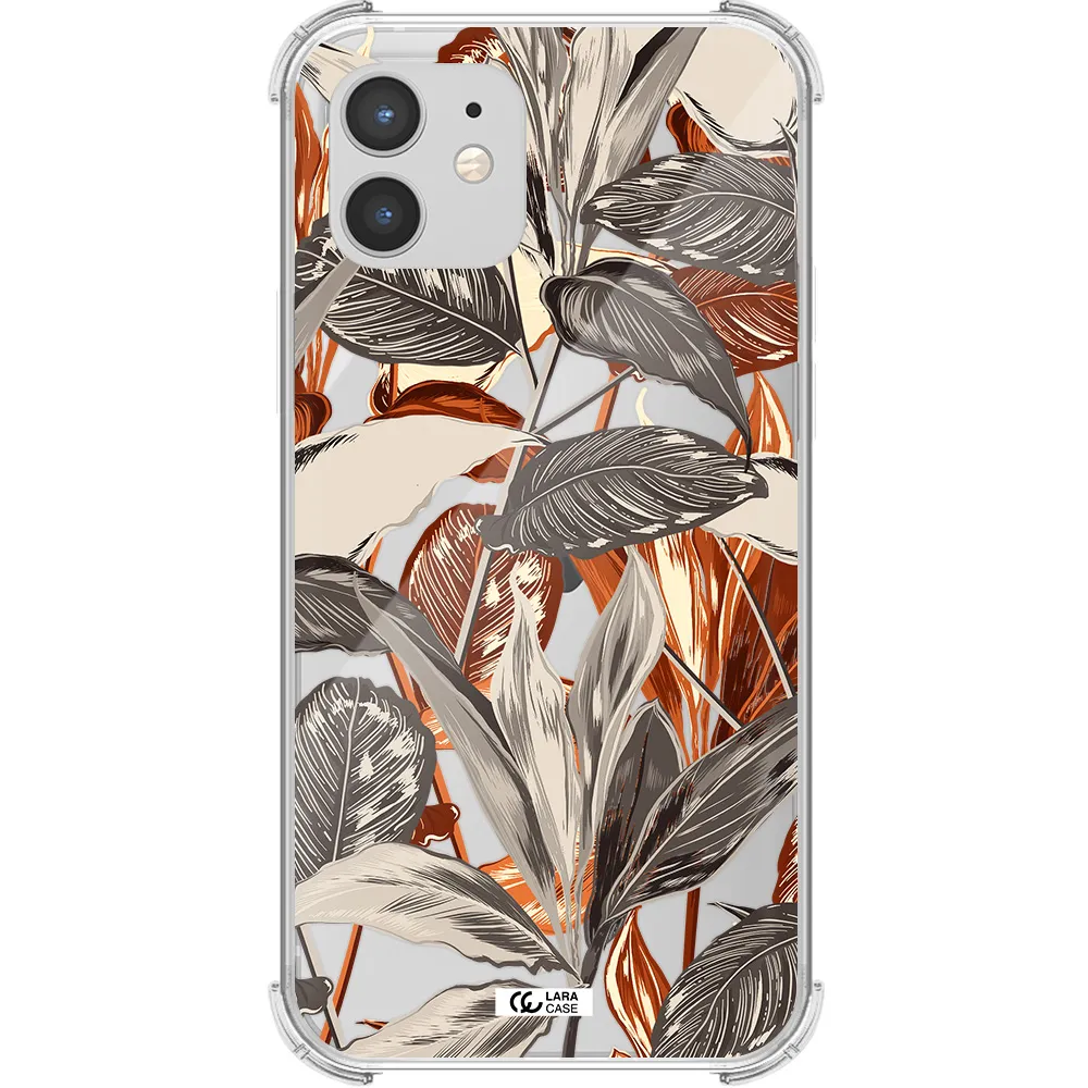 Brown Tropical Leaves Apple iPhone 12 mini Clear PC Case