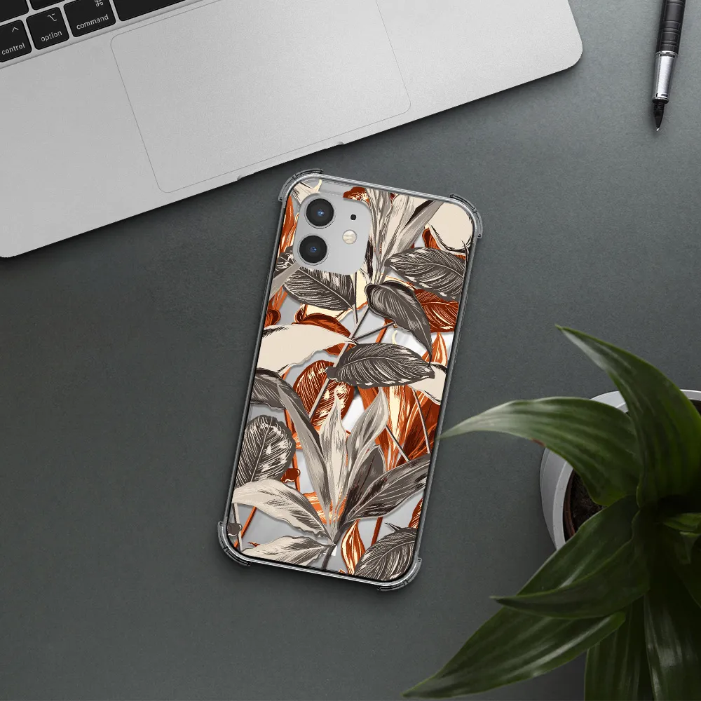 Brown Tropical Leaves Apple iPhone 12 mini Clear PC Case