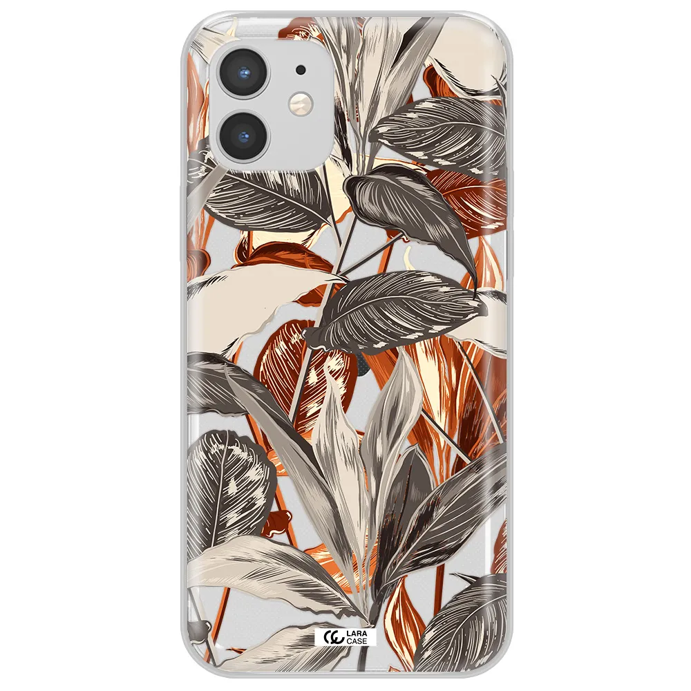Brown Tropical Leaves Apple iPhone 12 mini Clear TPU Case