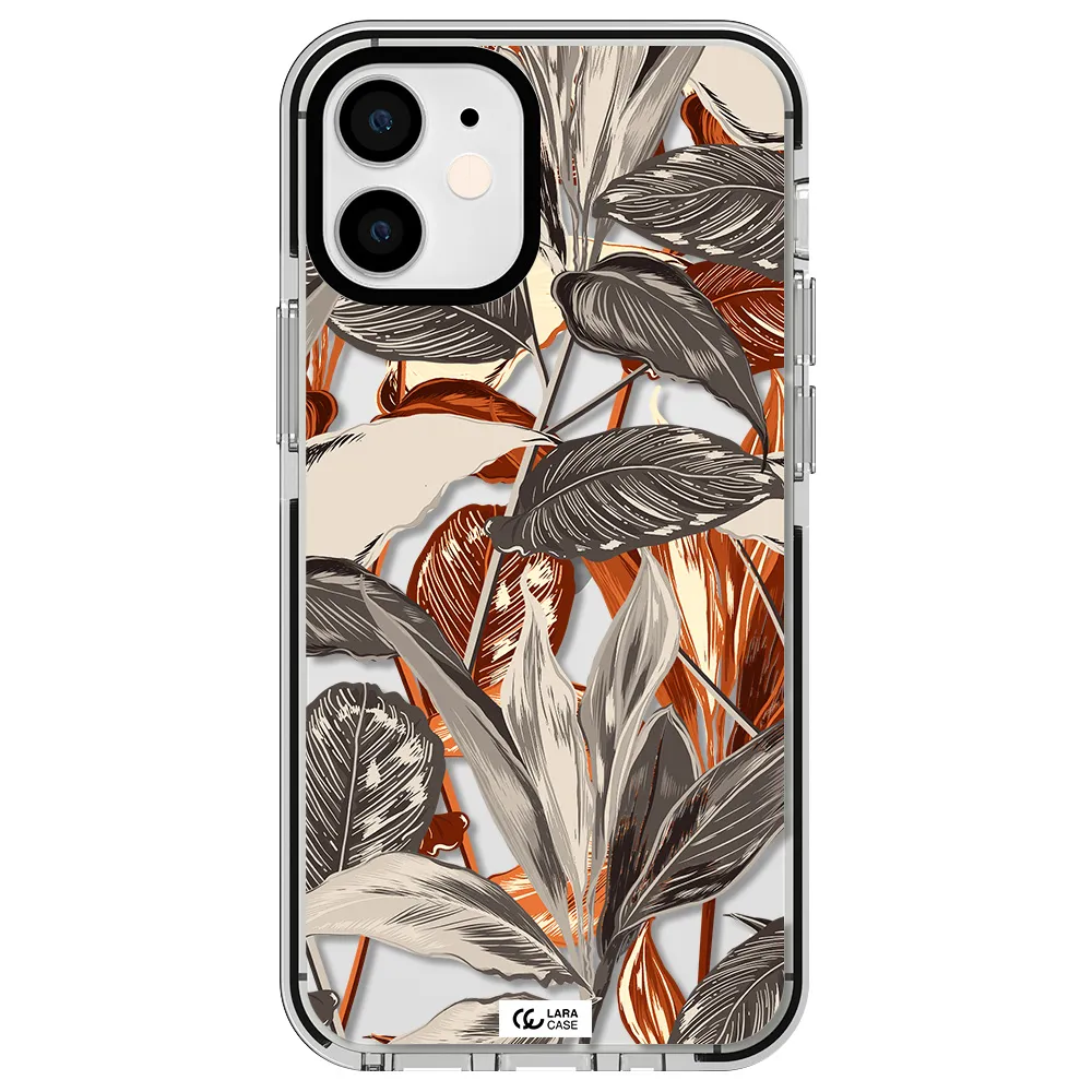 Brown Tropical Leaves Apple iPhone 12 mini impact black border Case