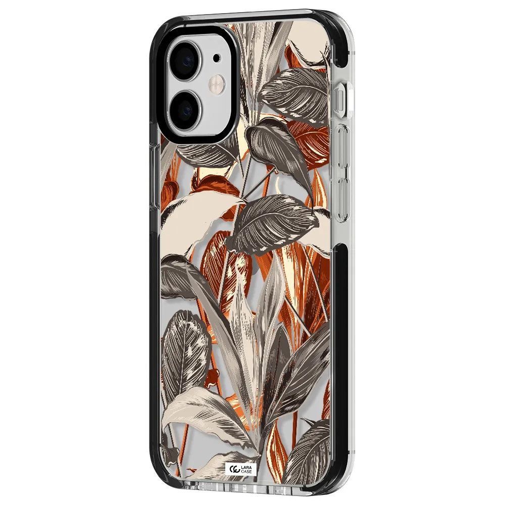 Brown Tropical Leaves Apple iPhone 12 mini impact black border Case