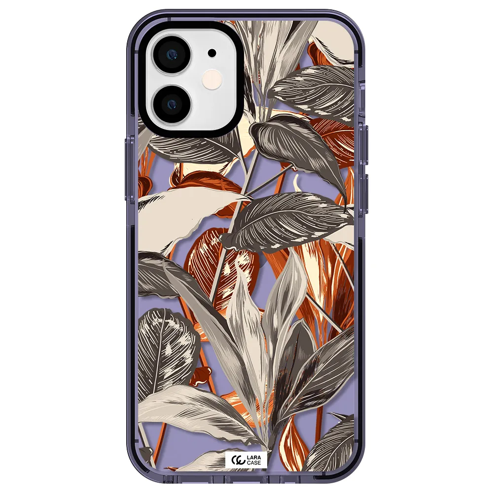 Brown Tropical Leaves Apple iPhone 12 mini impact Lilac Case