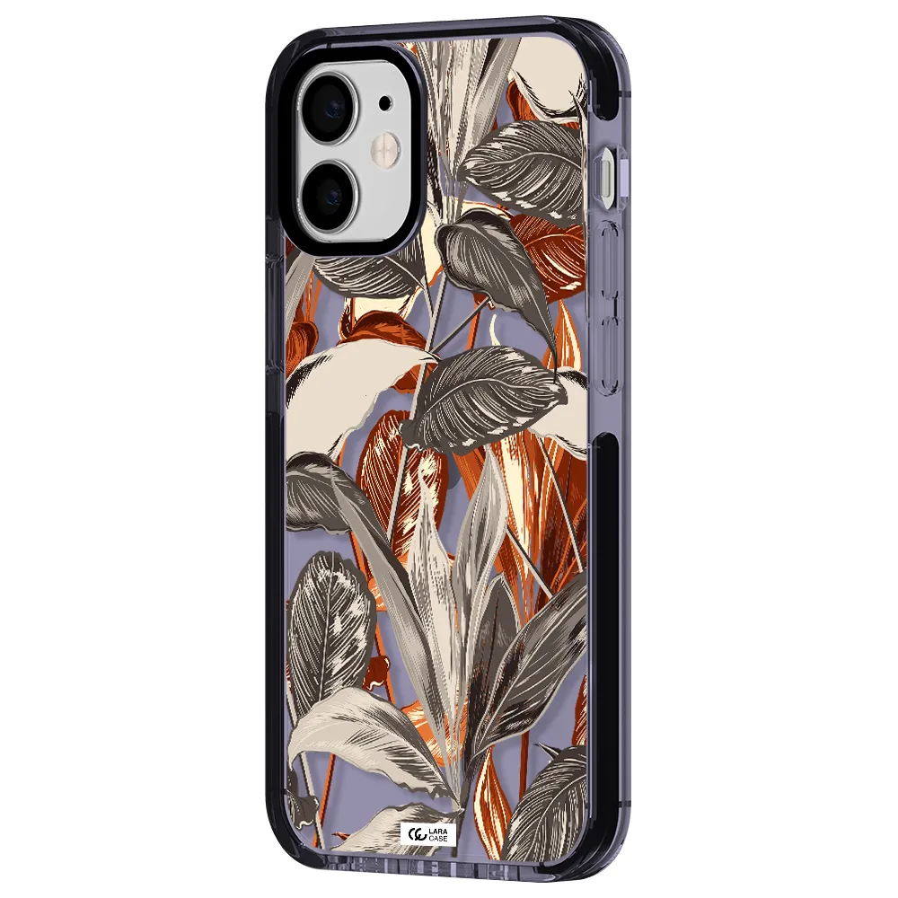 Brown Tropical Leaves Apple iPhone 12 mini impact Lilac Case