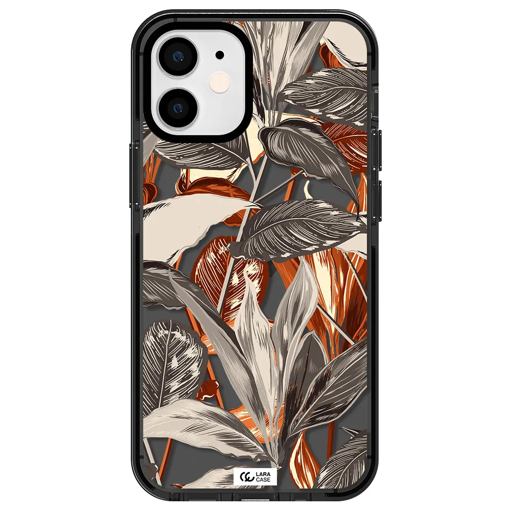 Brown Tropical Leaves Apple iPhone 12 mini impact Smoke Black Case