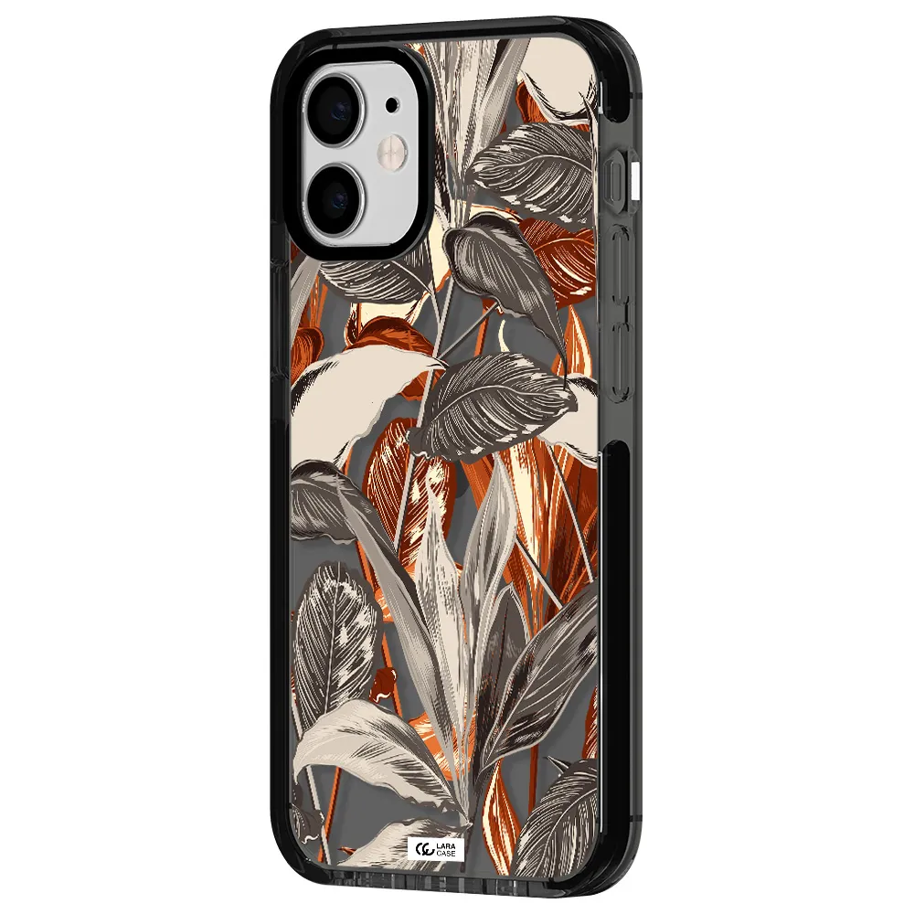 Brown Tropical Leaves Apple iPhone 12 mini impact Smoke Black Case