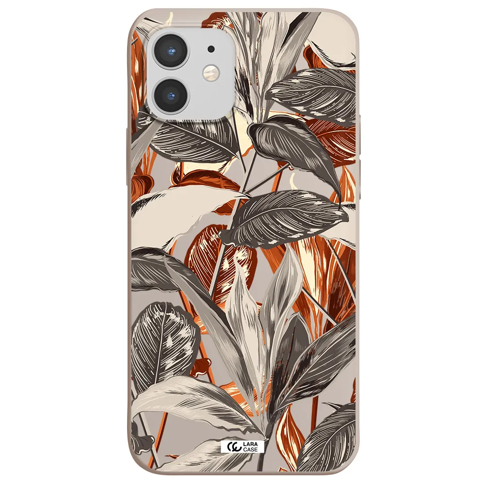 Brown Tropical Leaves Apple iPhone 12 mini Silicone Stone Case
