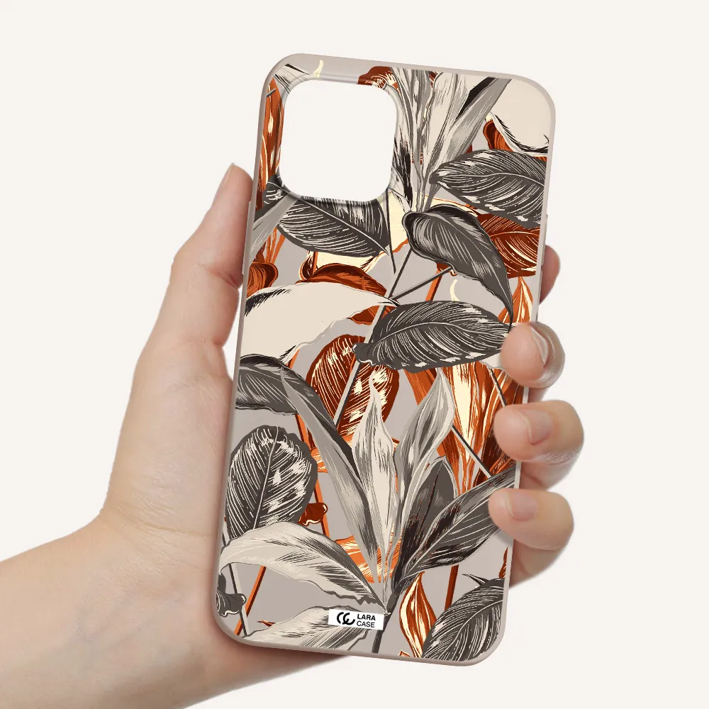 Brown Tropical Leaves Apple iPhone 12 mini Silicone Stone Case