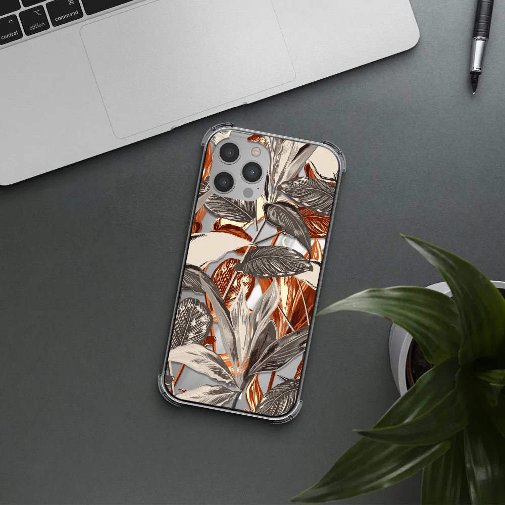 Brown Tropical Leaves Apple iPhone 12 pro Clear PC Case