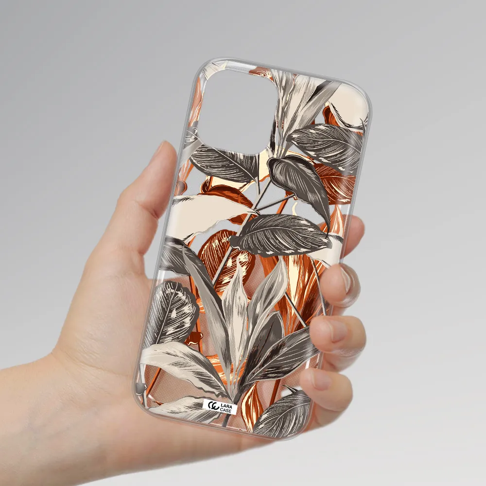 Brown Tropical Leaves Apple iPhone 12 pro Clear TPU Case