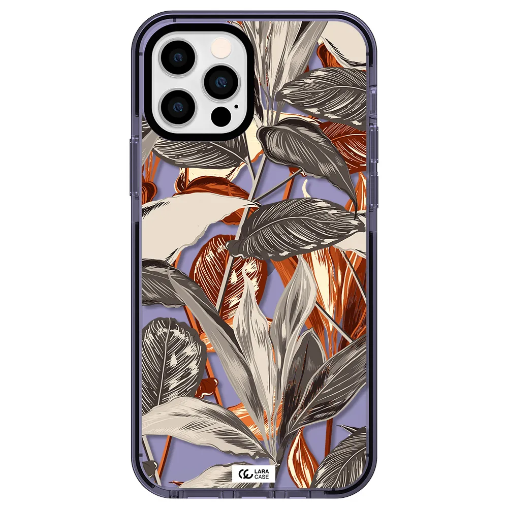 Brown Tropical Leaves Apple iPhone 12 pro impact Lilac Case