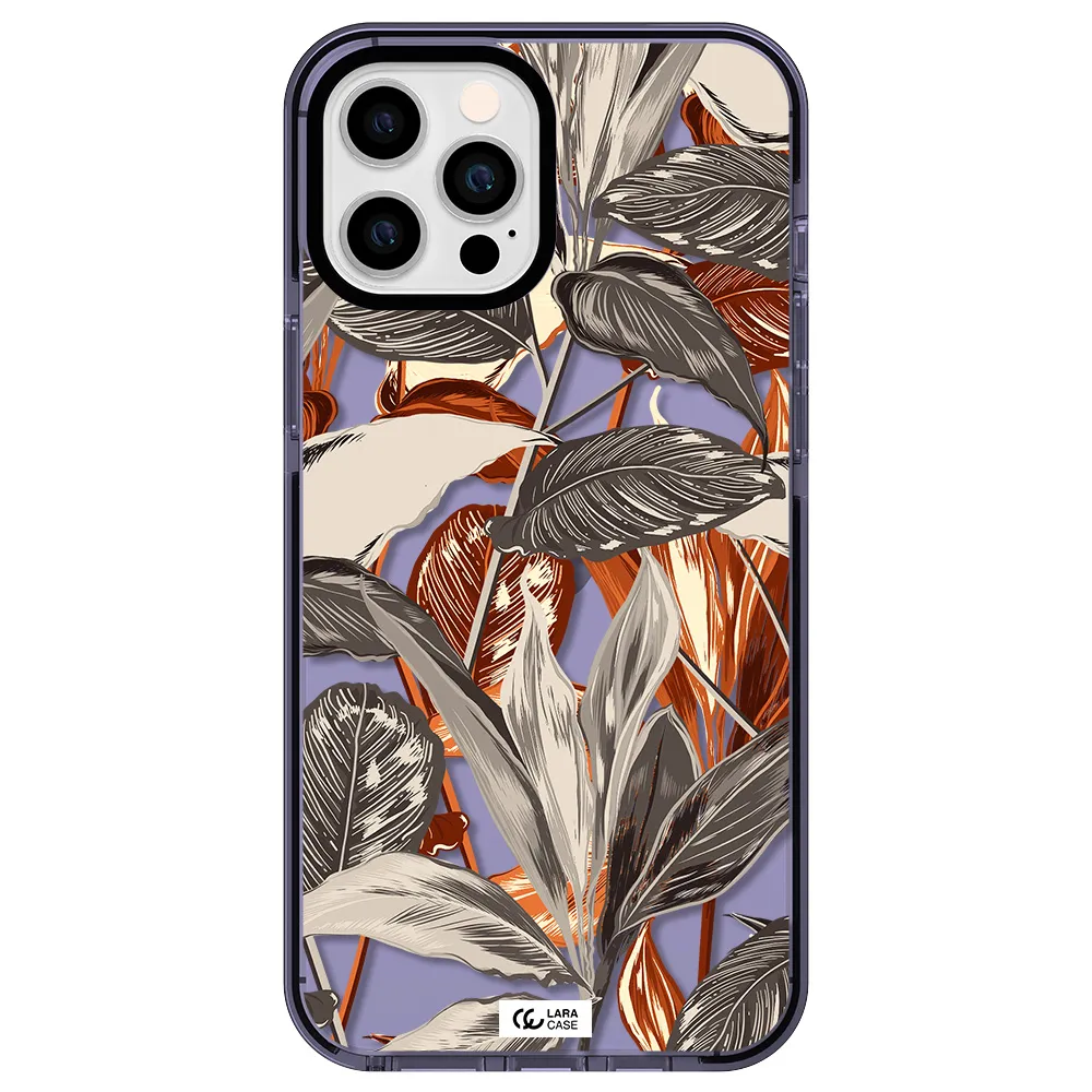 Brown Tropical Leaves Apple iPhone 12 pro max impact Lilac Case