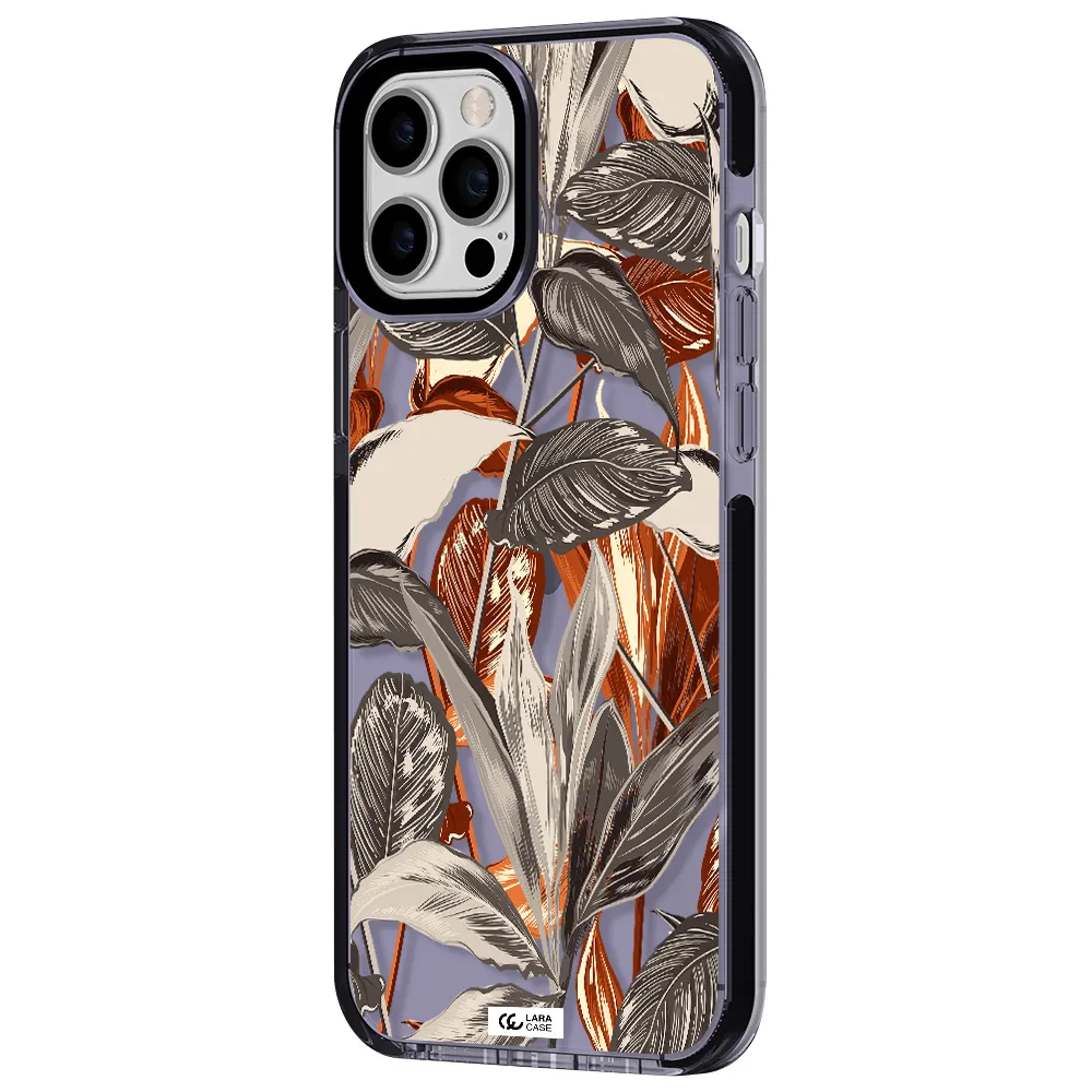 Brown Tropical Leaves Apple iPhone 12 pro max impact Lilac Case