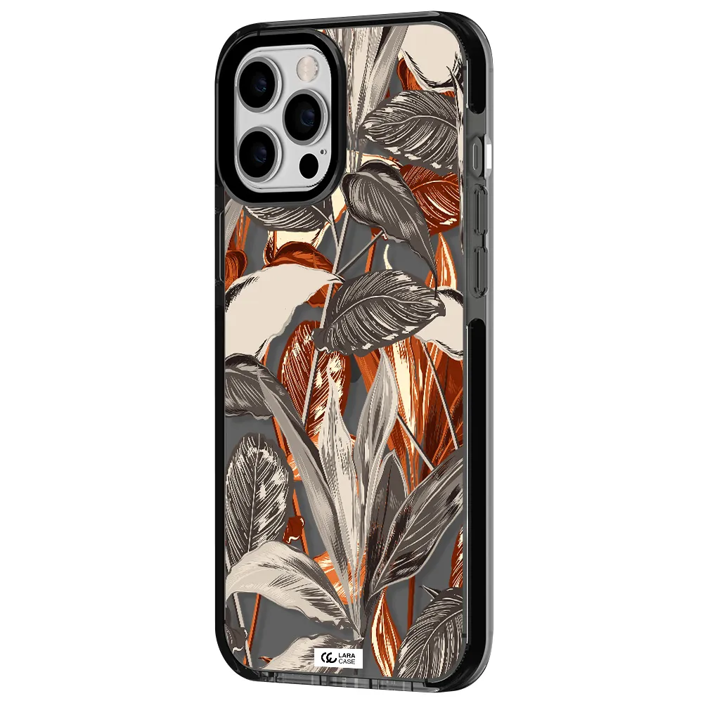 Brown Tropical Leaves Apple iPhone 12 pro max impact Smoke Black Case