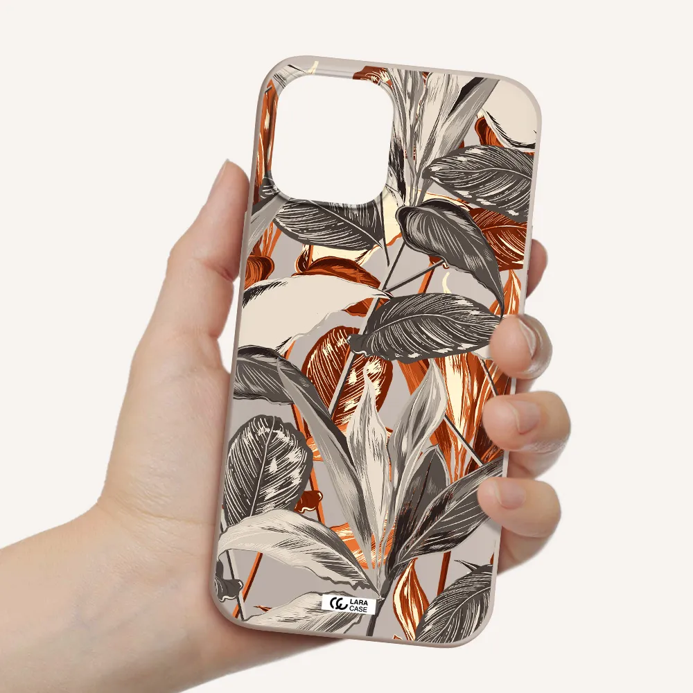 Brown Tropical Leaves Apple iPhone 12 pro max Silicone Stone Case
