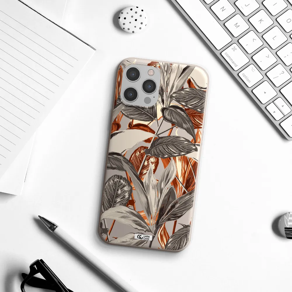 Brown Tropical Leaves Apple iPhone 12 pro max Silicone Stone Case