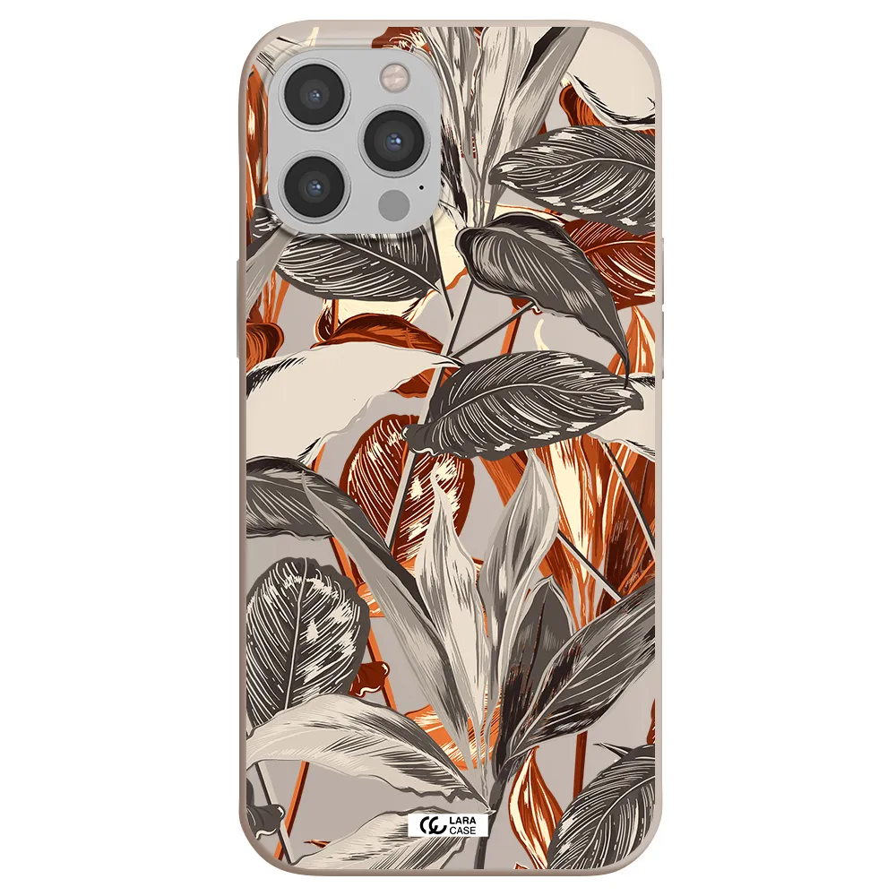 Brown Tropical Leaves Apple iPhone 12 pro Silicone Stone Case