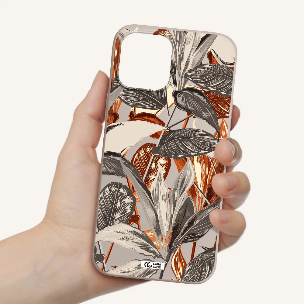 Brown Tropical Leaves Apple iPhone 12 pro Silicone Stone Case
