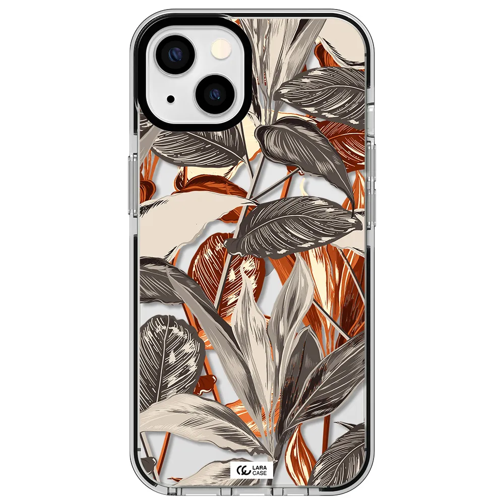 Brown Tropical Leaves Apple iPhone 13 impact black border Case