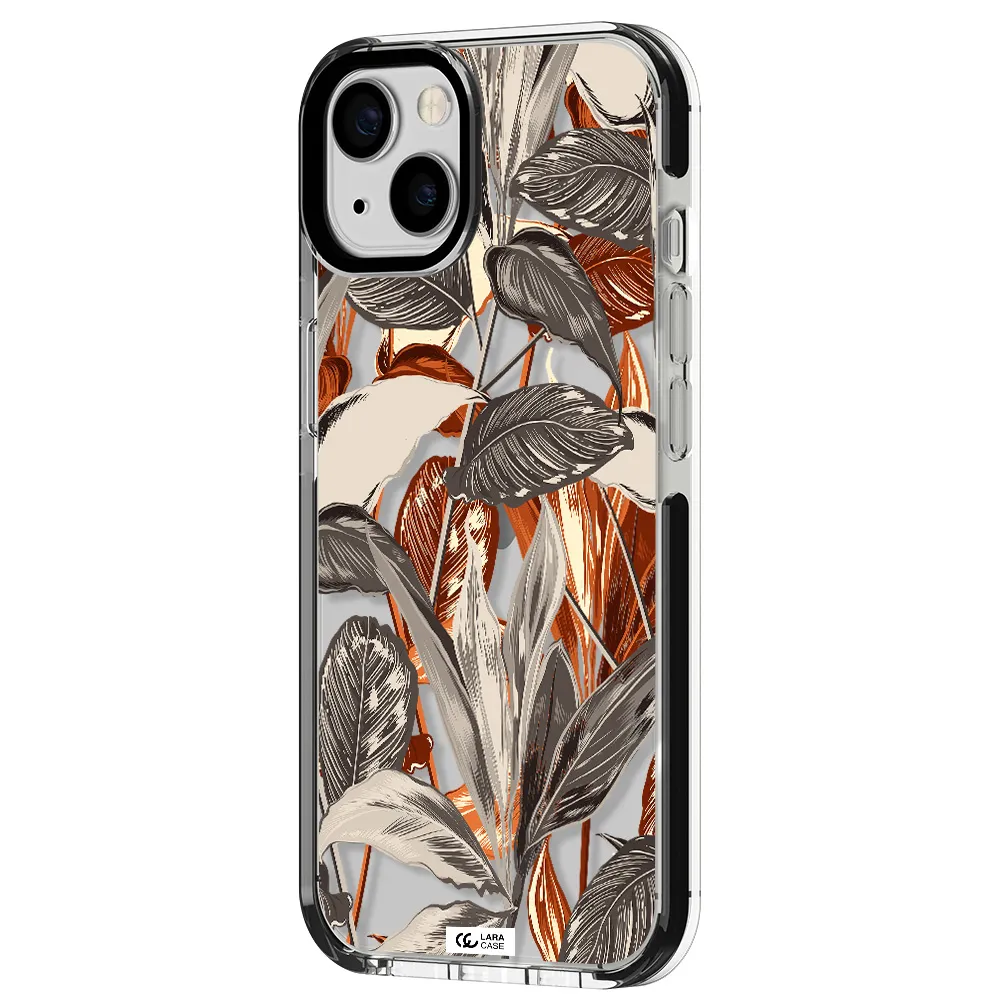 Brown Tropical Leaves Apple iPhone 13 impact black border Case