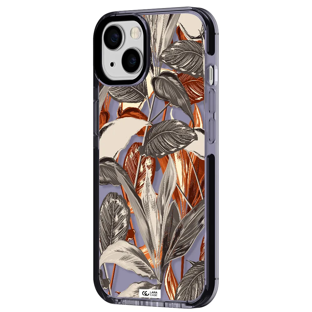 Brown Tropical Leaves Apple iPhone 13 impact Lilac Case