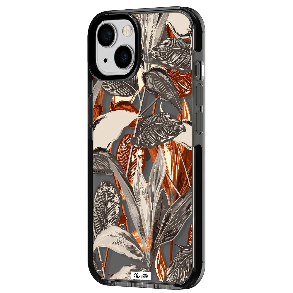 Brown Tropical Leaves Apple iPhone 13 impact Smoke Black Case