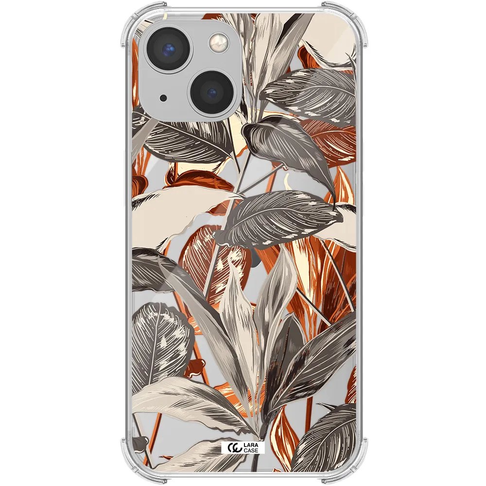 Brown Tropical Leaves Apple iPhone 13 mini Clear PC Case