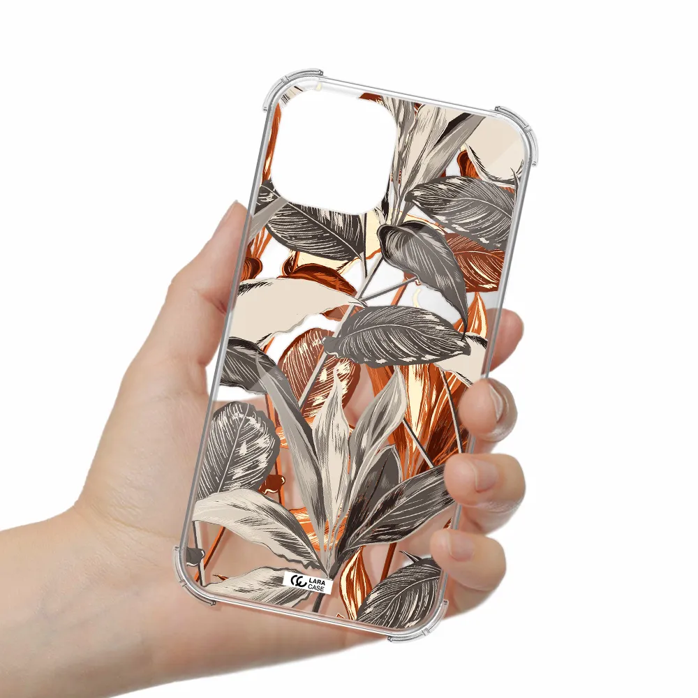 Brown Tropical Leaves Apple iPhone 13 mini Clear PC Case