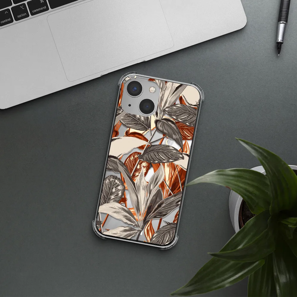 Brown Tropical Leaves Apple iPhone 13 mini Clear PC Case