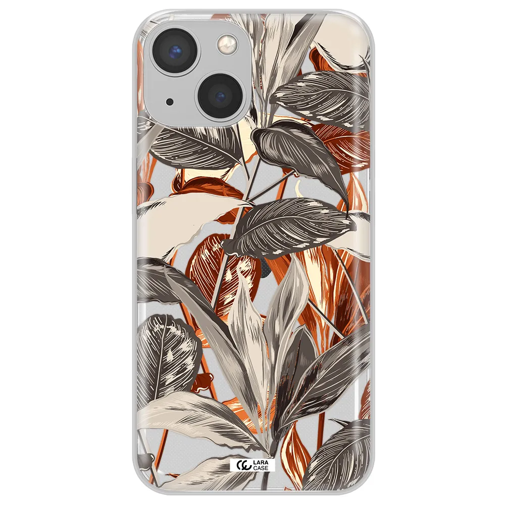 Brown Tropical Leaves Apple iPhone 13 mini Clear TPU Case