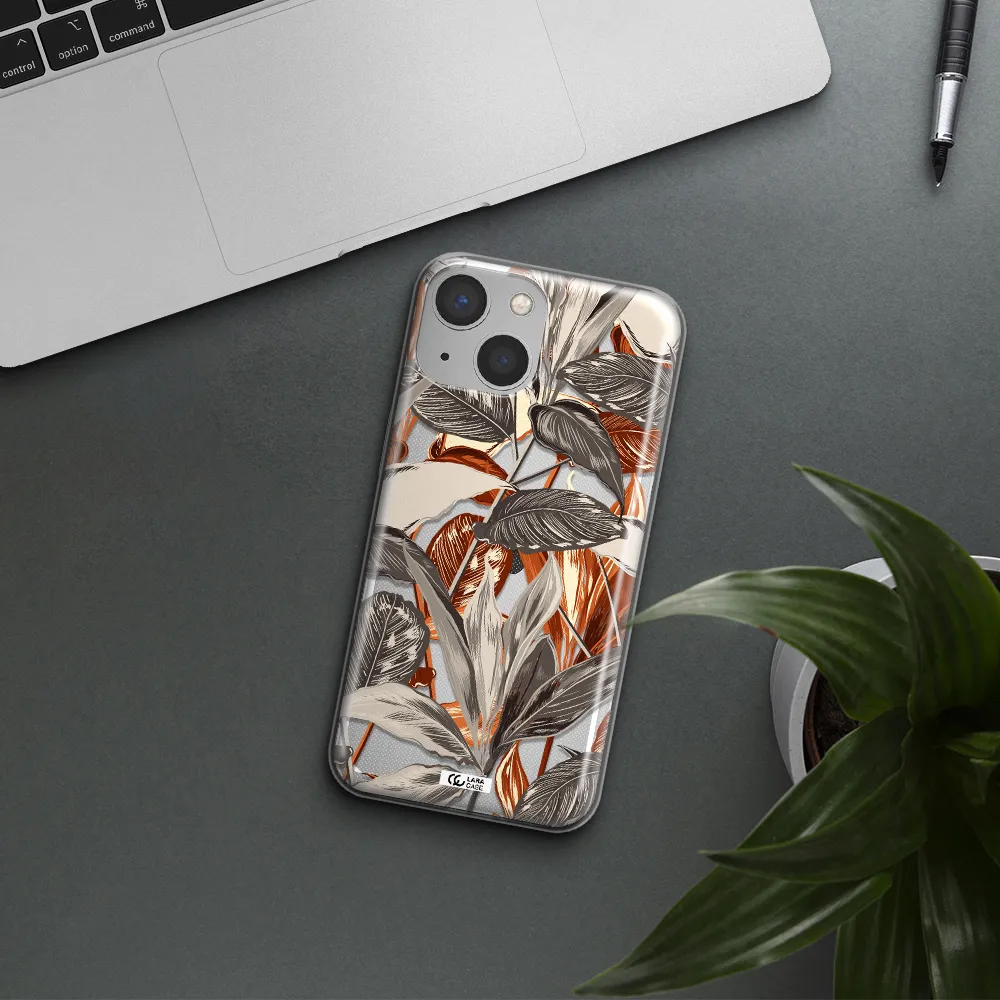 Brown Tropical Leaves Apple iPhone 13 mini Clear TPU Case