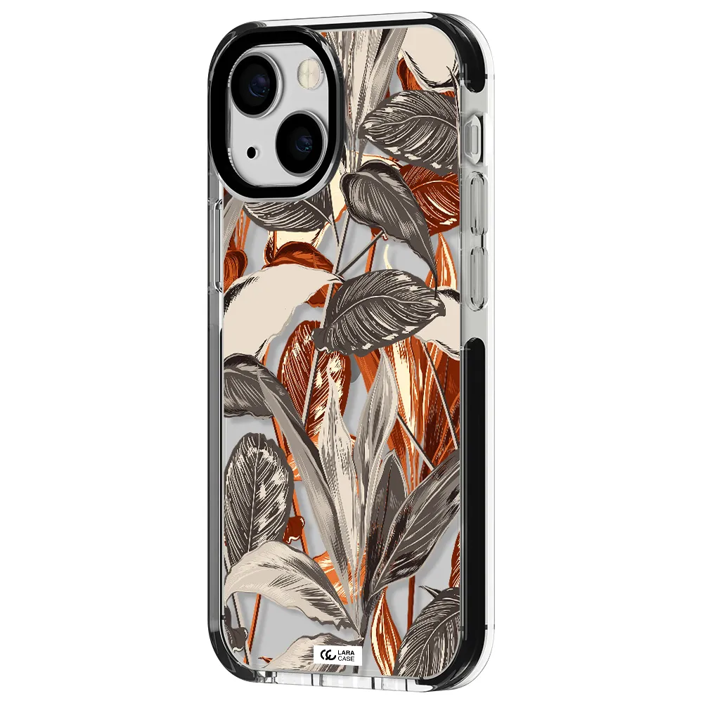 Brown Tropical Leaves Apple iPhone 13 mini impact black border Case