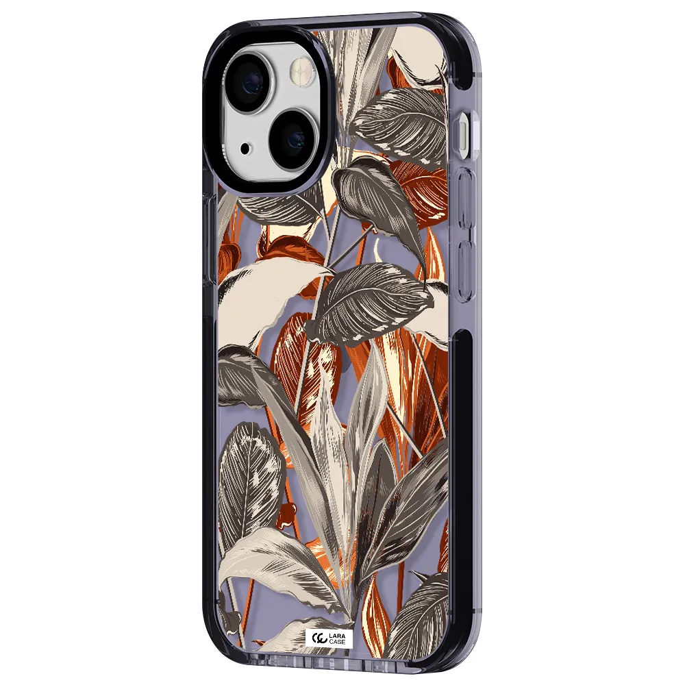 Brown Tropical Leaves Apple iPhone 13 mini impact Lilac Case