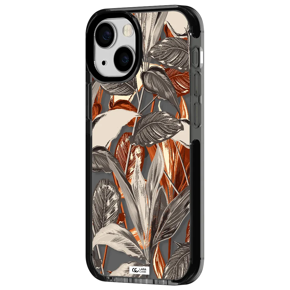 Brown Tropical Leaves Apple iPhone 13 mini impact Smoke Black Case