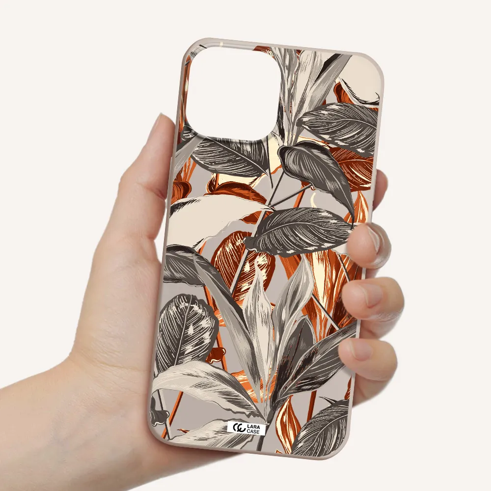 Brown Tropical Leaves Apple iPhone 13 mini Silicone Stone Case
