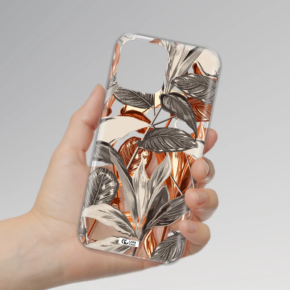 Brown Tropical Leaves Apple iPhone 13 Pro Clear TPU Case