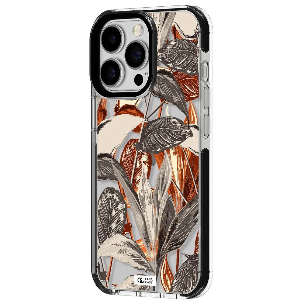 Brown Tropical Leaves Apple iPhone 13 Pro impact black border Case