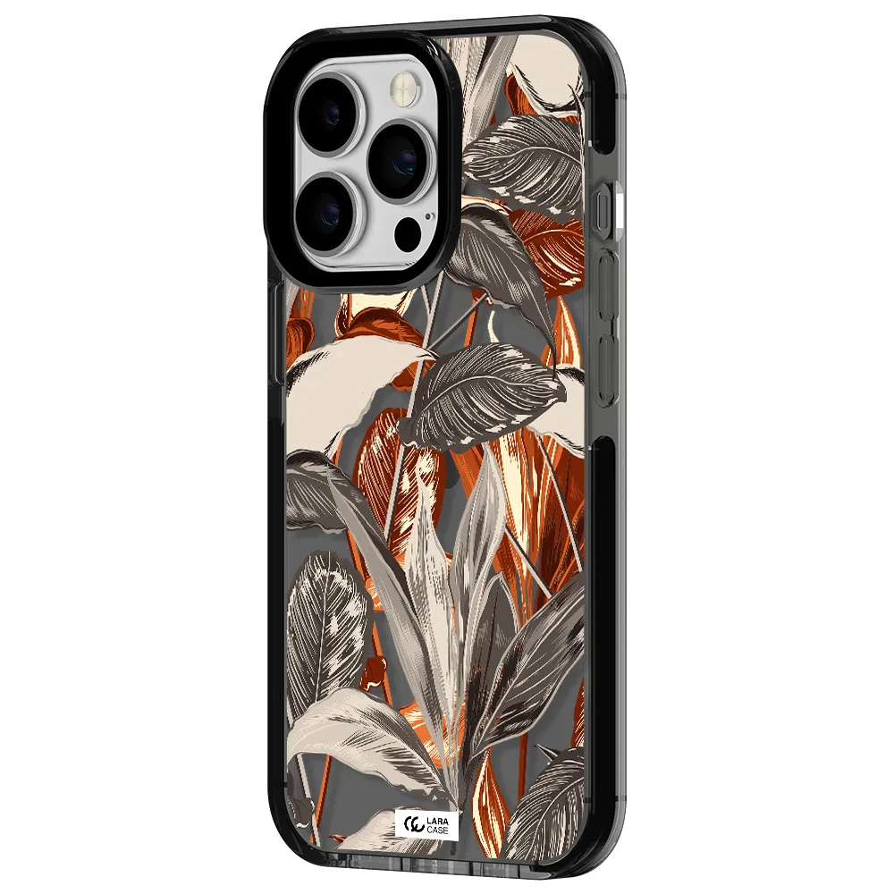 Brown Tropical Leaves Apple iPhone 13 Pro impact Smoke Black Case