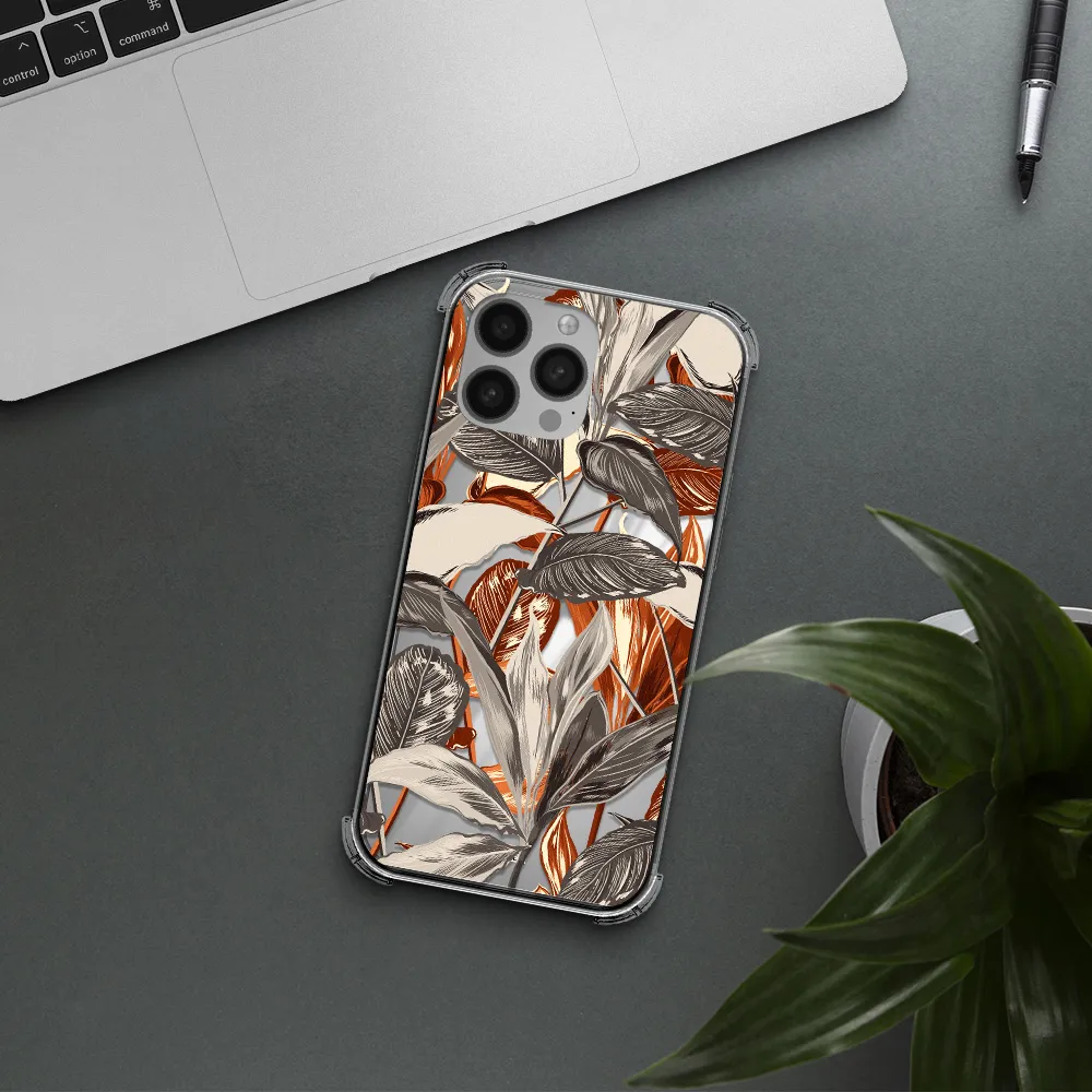 Brown Tropical Leaves Apple iPhone 13 Pro Max Clear PC Case