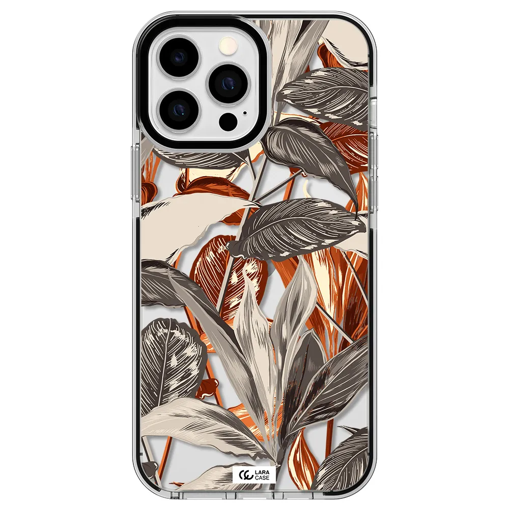 Brown Tropical Leaves Apple iPhone 13 Pro Max impact black border Case