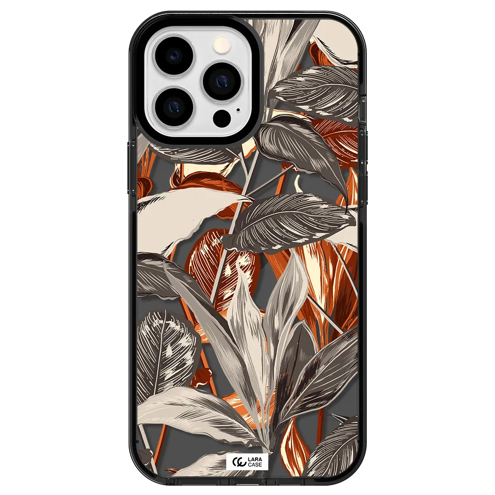 Brown Tropical Leaves Apple iPhone 13 Pro Max impact Smoke Black Case