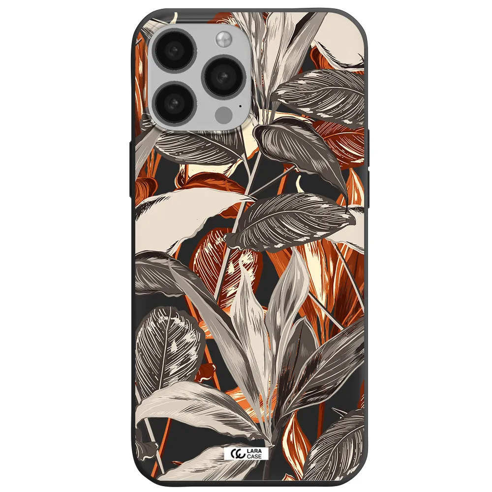 Brown Tropical Leaves Apple iPhone 13 Pro Max Silicone black Case
