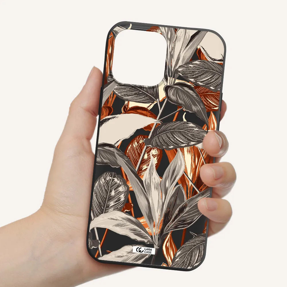 Brown Tropical Leaves Apple iPhone 13 Pro Max Silicone black Case