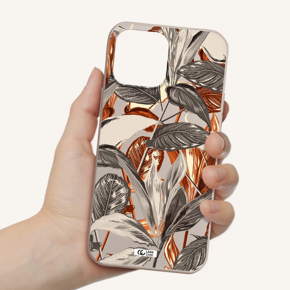 Brown Tropical Leaves Apple iPhone 13 Pro Max Silicone Stone Case