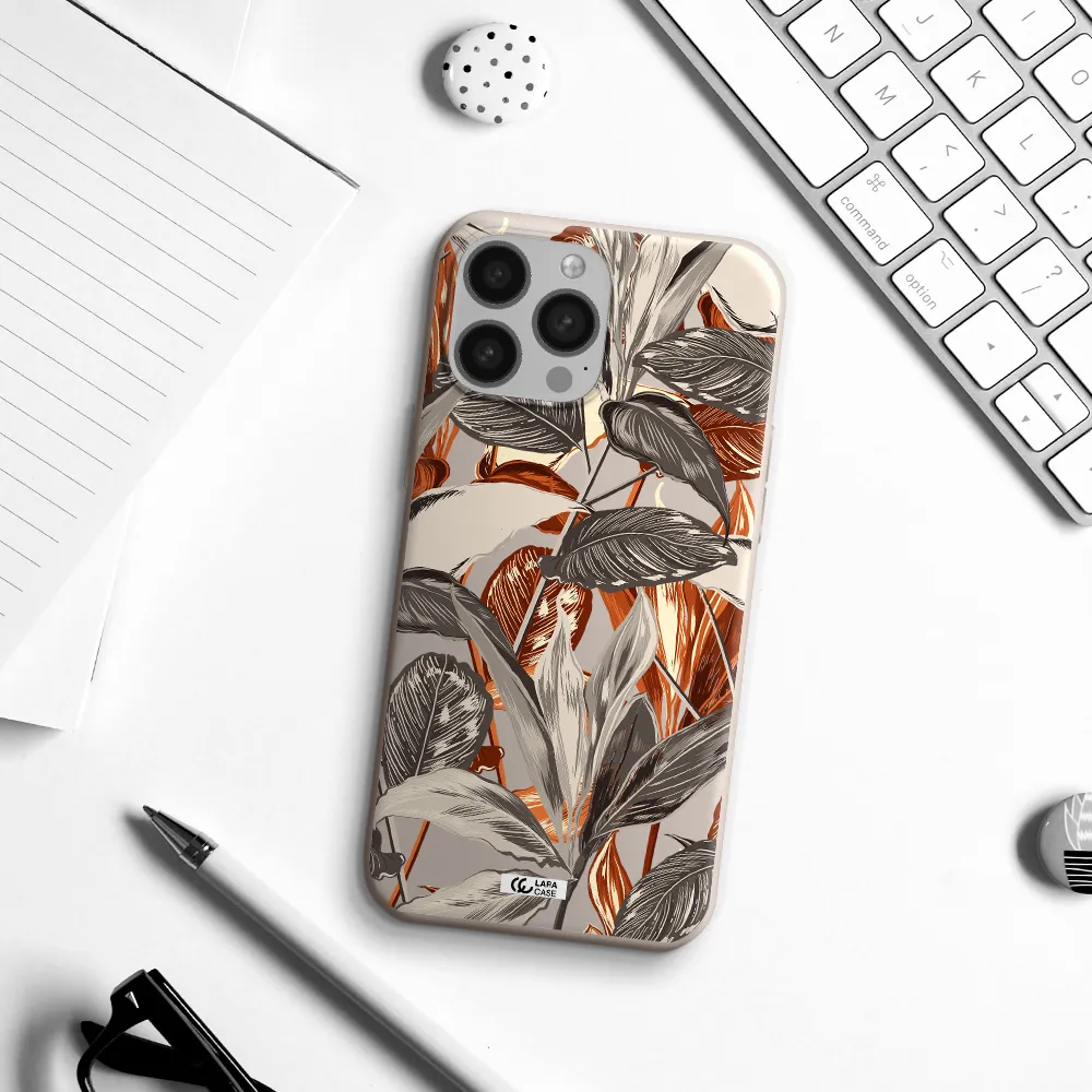 Brown Tropical Leaves Apple iPhone 13 Pro Max Silicone Stone Case