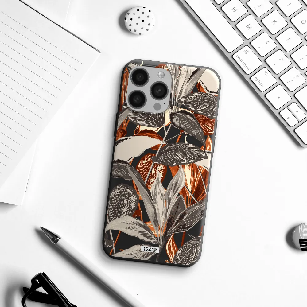 Brown Tropical Leaves Apple iPhone 13 Pro Silicone black Case