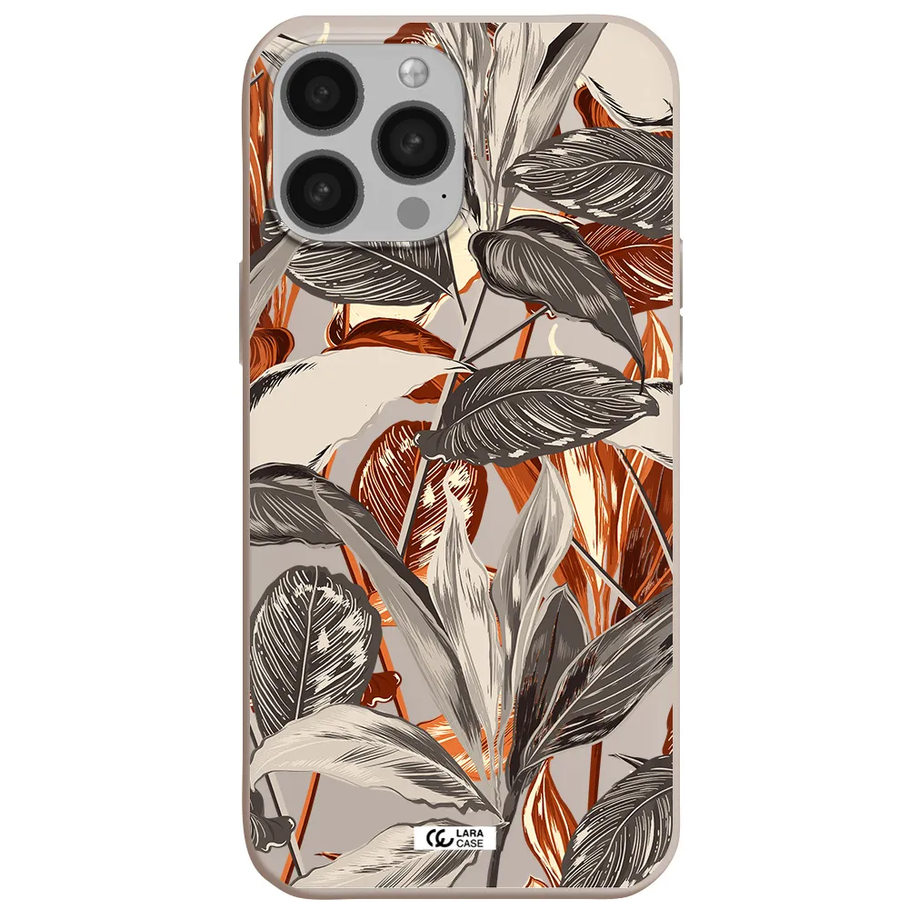 Brown Tropical Leaves Apple iPhone 13 Pro Silicone Stone Case