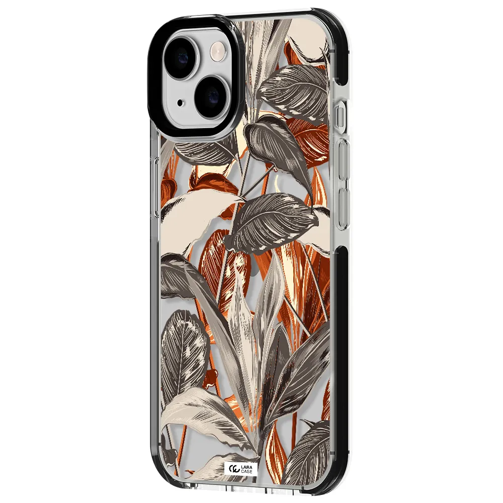 Brown Tropical Leaves Apple iPhone 14 impact black border Case